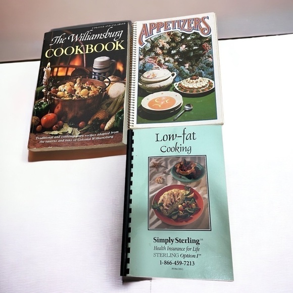 Vintage Cookbook Bundle Williamsburg Cook Book Low Fat Cooking Appetizers - Picture 1 of 3